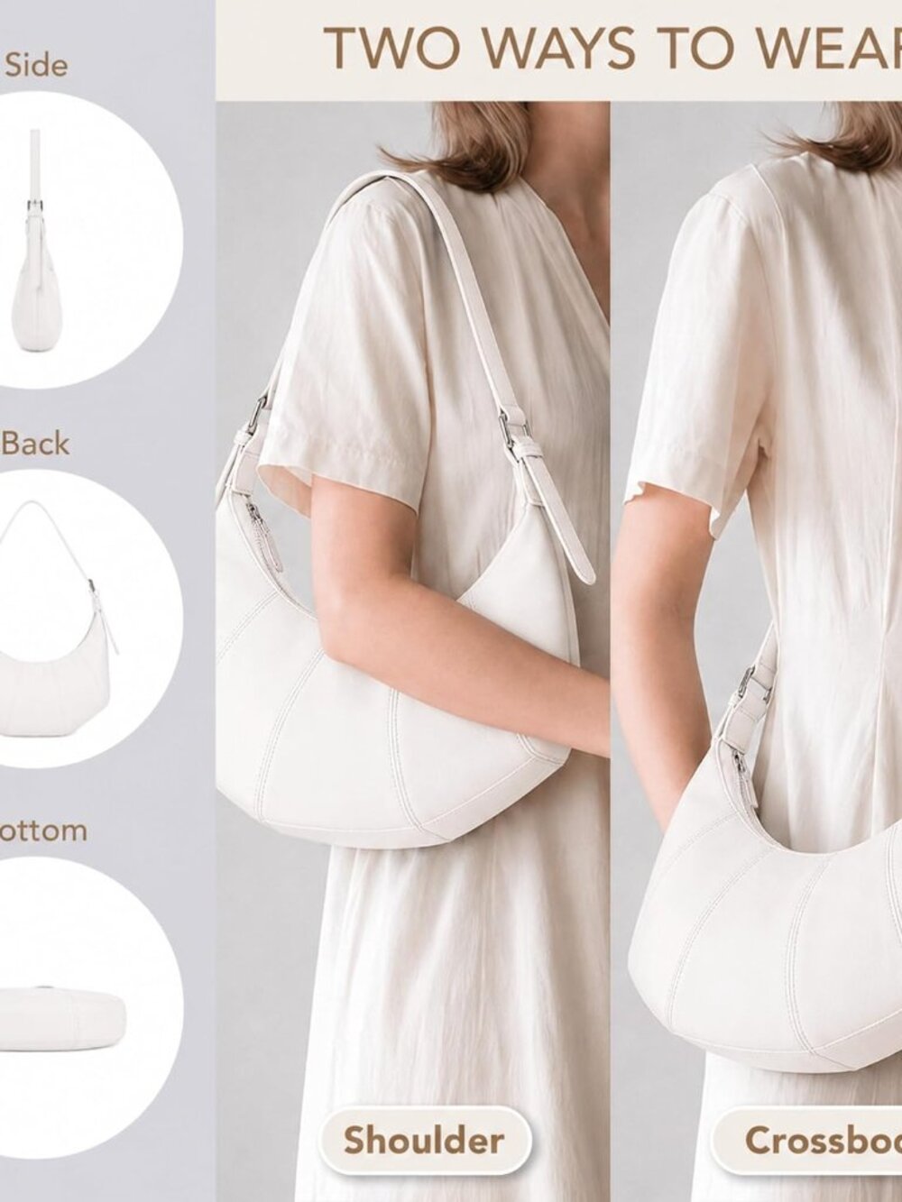 Small Slouchy Shoulder Bag for Women -Soft Vegan Leather Hobo Purse &Crossbody H - Picture 3 of 6